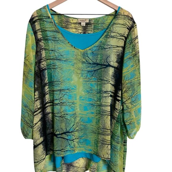 1X Blouse with Tree Print Teal Cami - Lightweight & Flowy - Picture 1 of 7